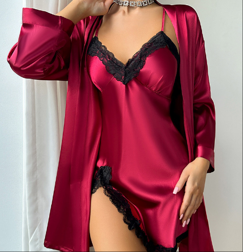 Wholesale Satin 2-Piece Robe with Nighgown Set