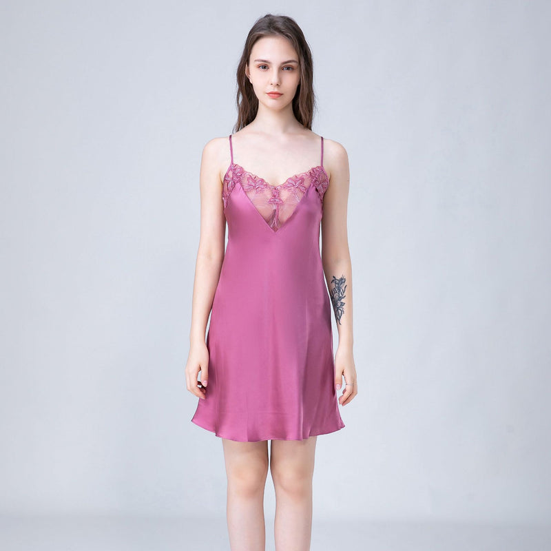 Wholesale Charmeuse Sexy Lace Neck Slip Dresses