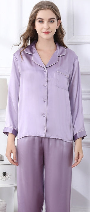 Wholesale Charmeuse Binding Trim Pajamas Set 2Pcs