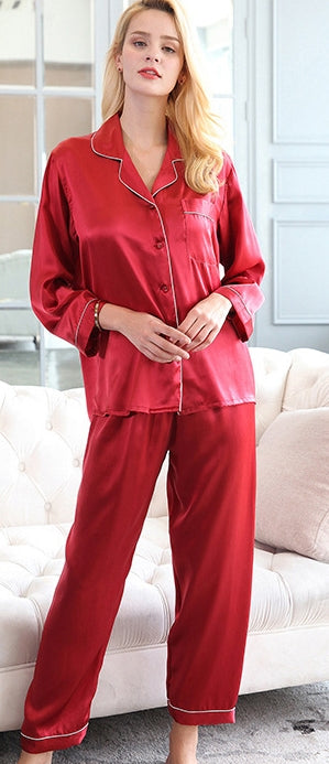 Wholesale Charmeuse Binding Trim Pajamas Set 2Pcs