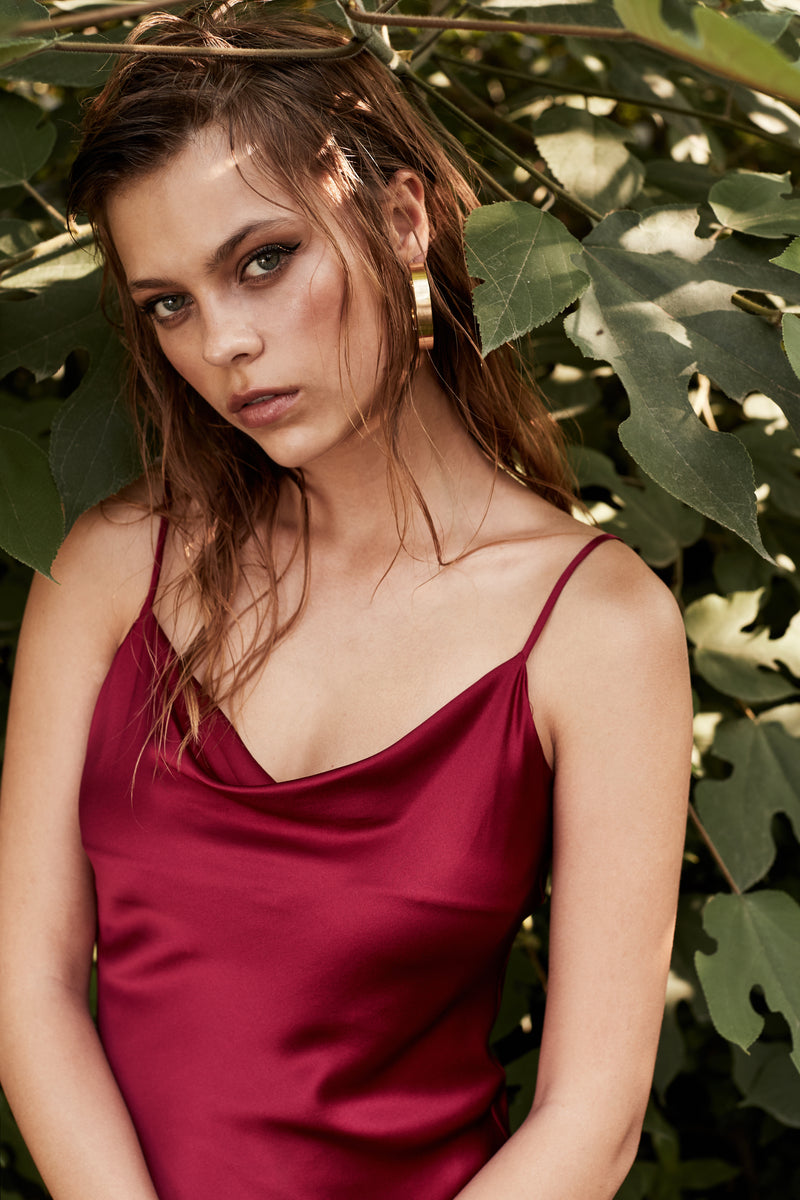 Wholesale Charmeuse Spaghetti Strap Slit Long Dress