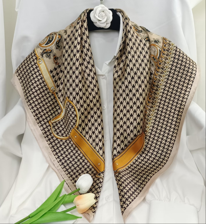 Wholesale Brown Floral Satin Square Scarf 90