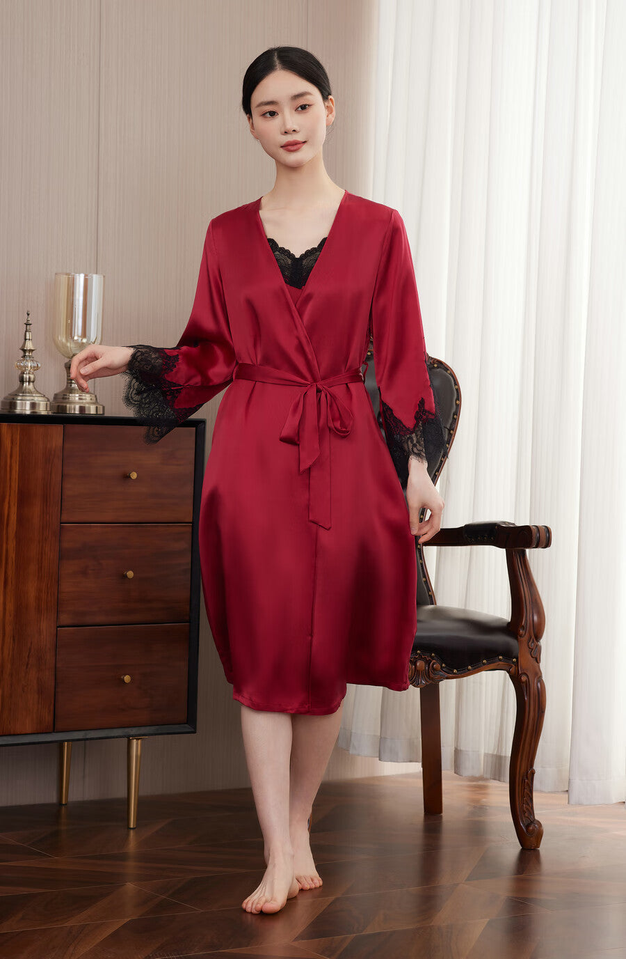 SOOYEH-NS Nightgown&Robe Set DarkRed 009