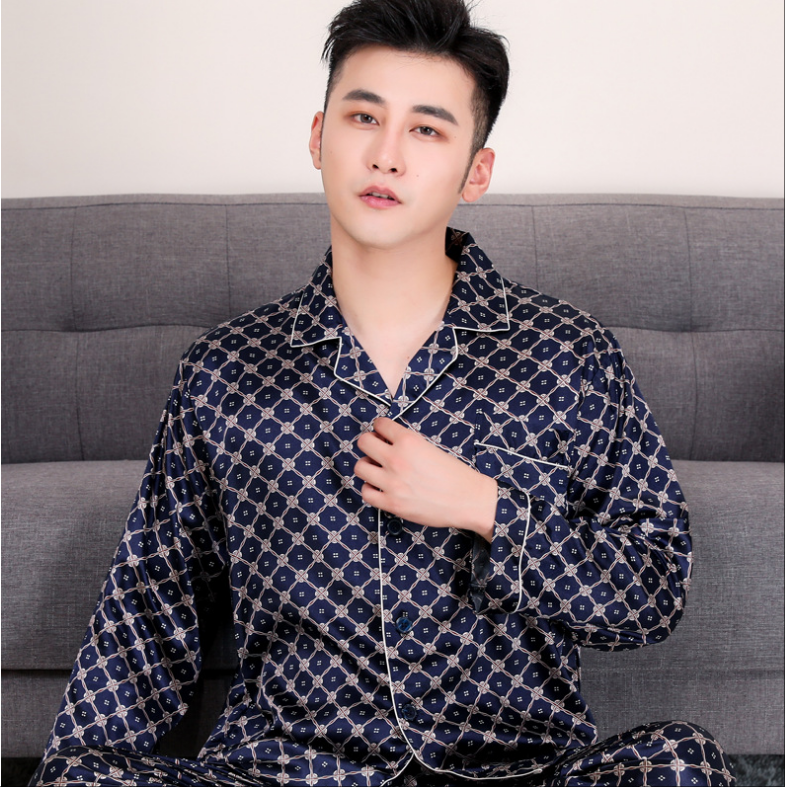 Wholesale Printed Lapel Men's Charmeuse Pajamas