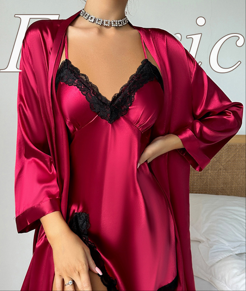 SOOYEH-NS Nightgown&Robe Set Wine 002