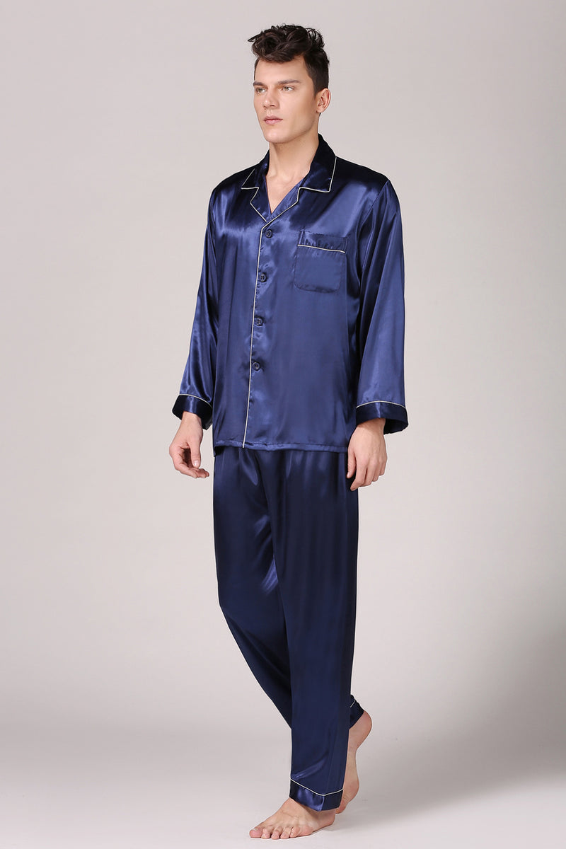 Wholesale Satin Men's Contrast Trim Pajamas