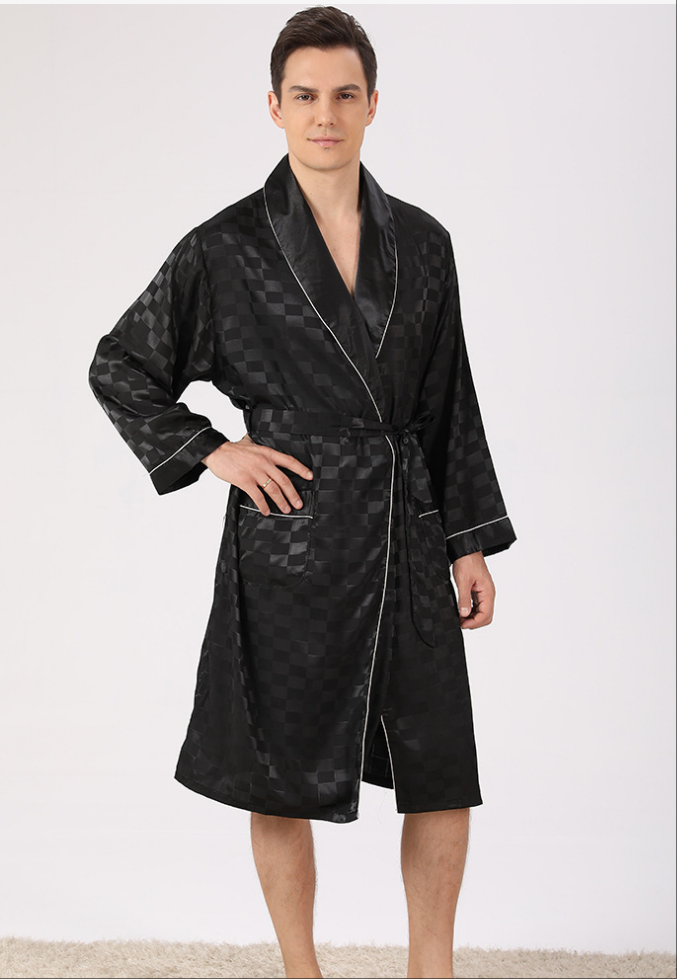 Wholesale Charmeuse Belted Mens Robe + Shorts 2Pcs