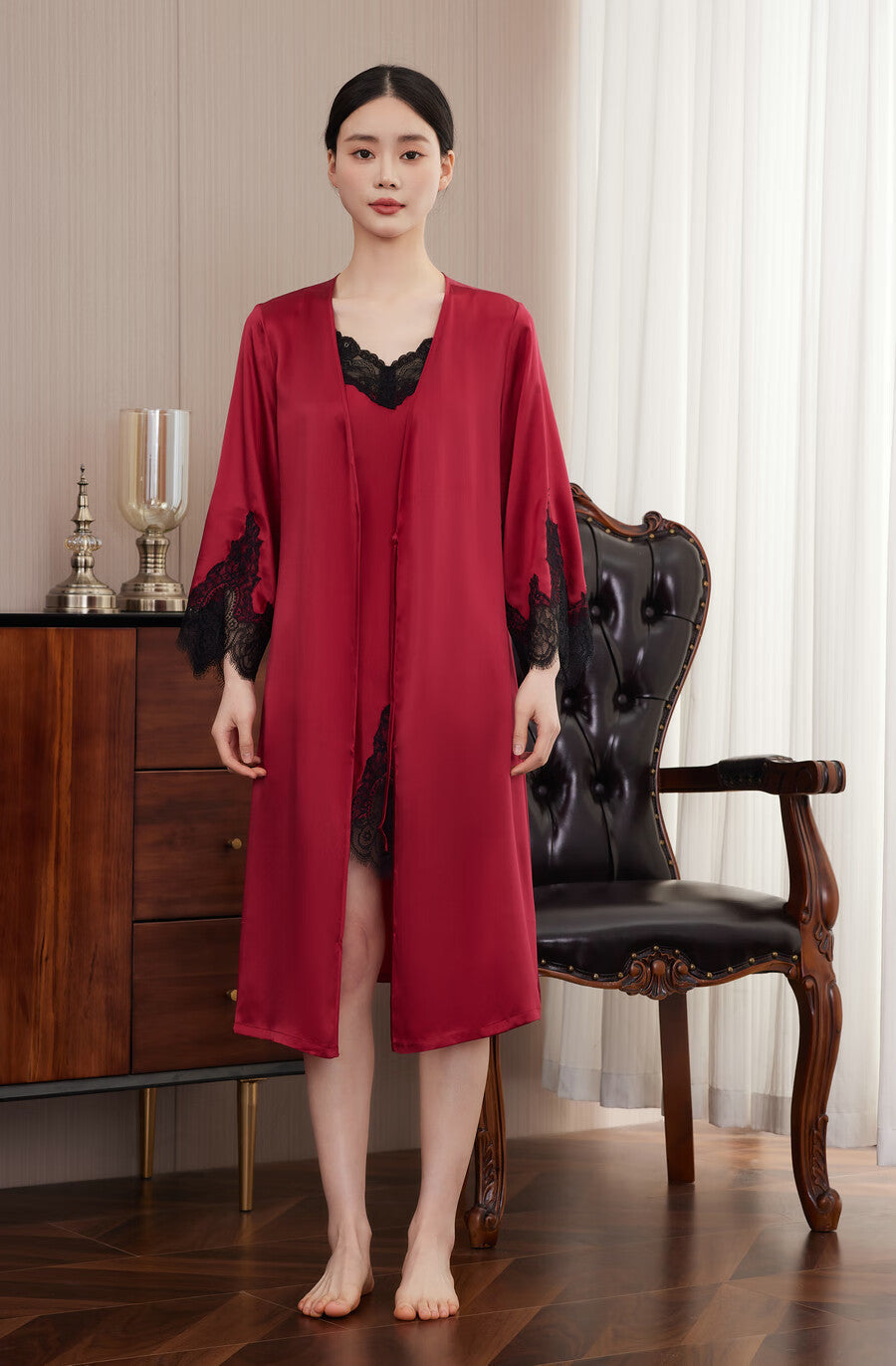SOOYEH-NS Nightgown&Robe Set DarkRed 002