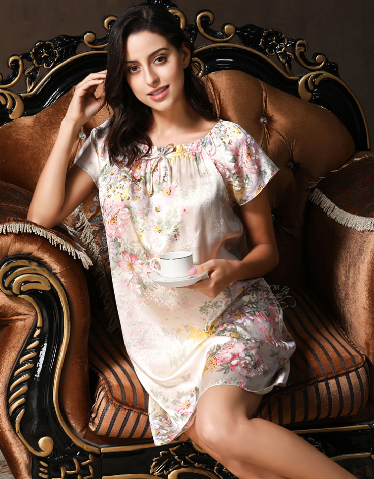Wholesale Charmeuse Floral Pattern Casual Cute Nightgown