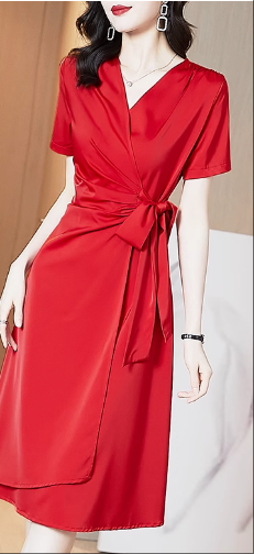 Wholesale Satin Elegant V-Neck Lace Up Dress
