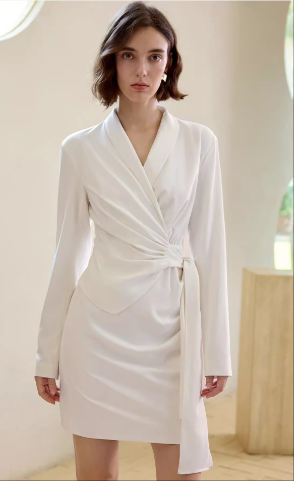 Wholesale Satin Elegant Hem Slit Long Sleeve Dress