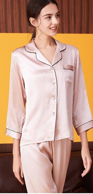 Wholesale Charmeuse Binding Trim Pajamas Set 2Pcs