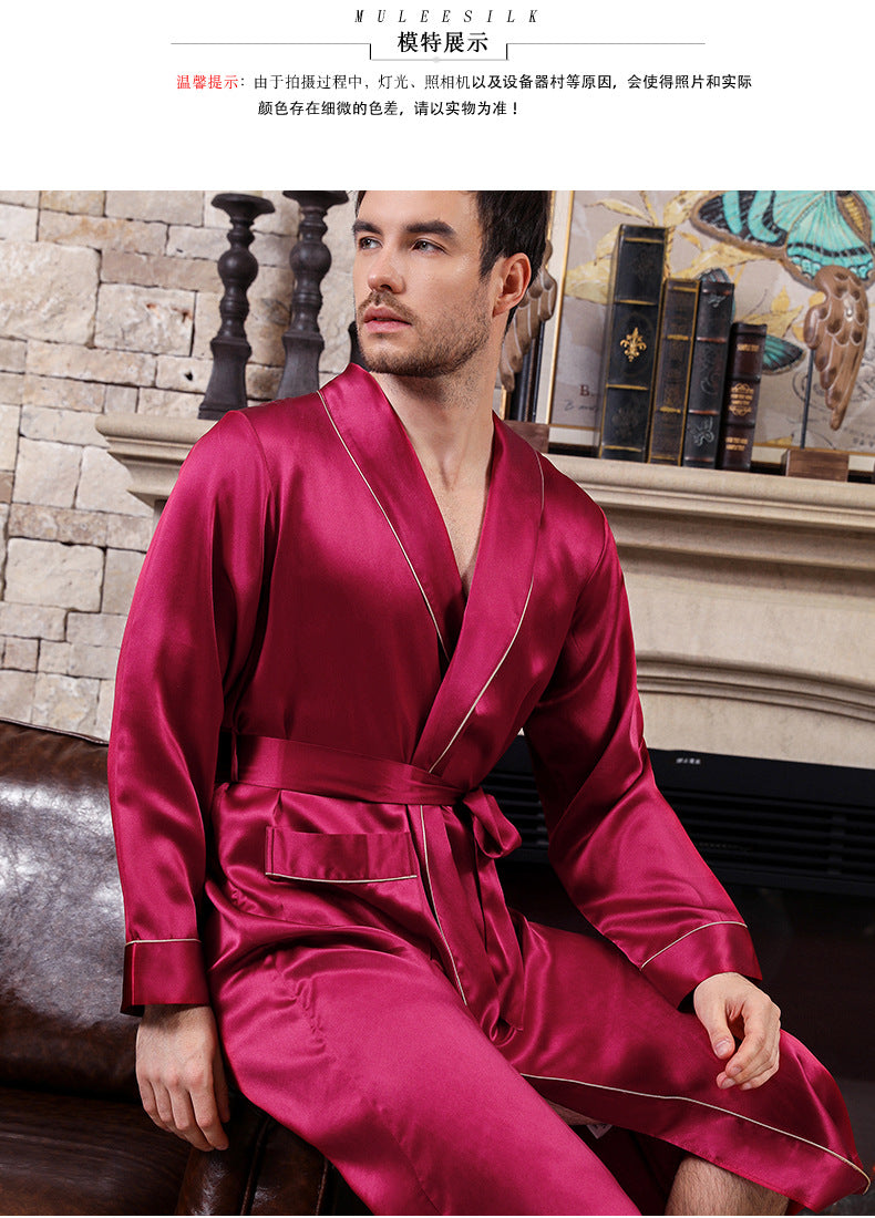 Wholesale Charmeuse Piping Trim Belted Mens Robe