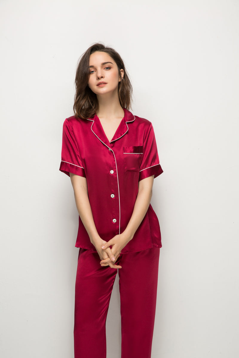 Wholesale Charmeuse Piping Trim Pajamas Set 2Pcs