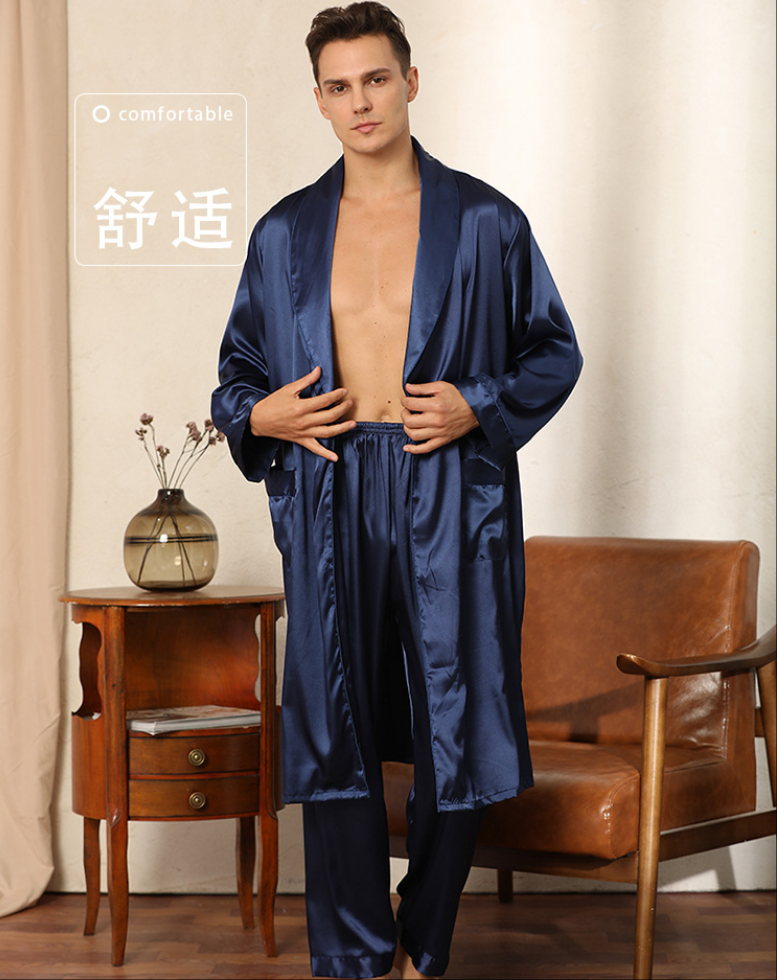 Wholesale 2Pcs Charmeuse Lapel Collar Belted Robe & Pants Set