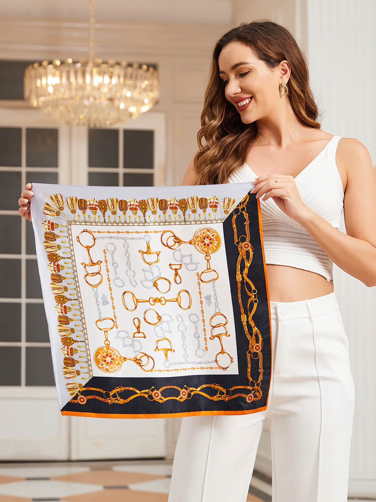 Wholesale Charmeuse Printed Designer Square Scarf 53x53cm/21