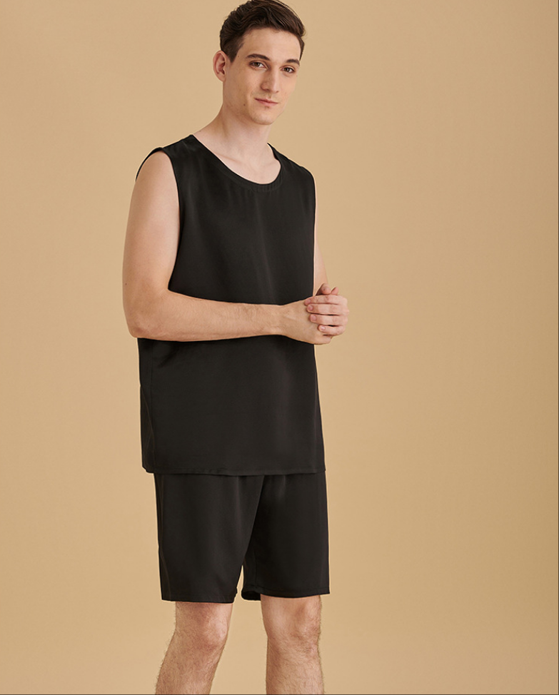 Wholesale Charmeuse Sleeveless Men's Pajamas Set