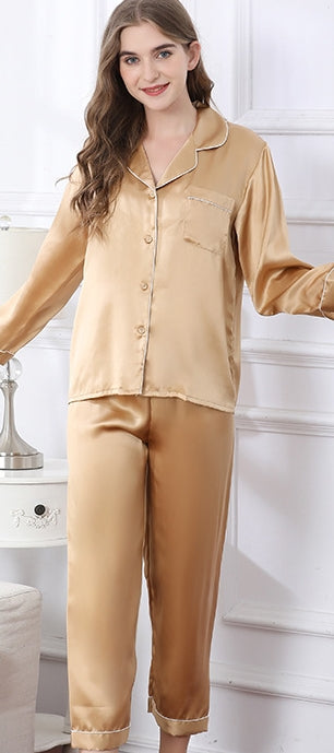 Wholesale Charmeuse Binding Trim Pajamas Set 2Pcs