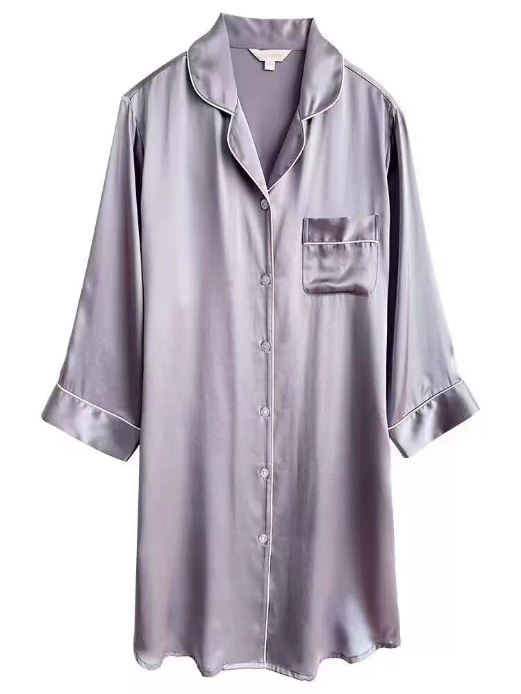 Wholesale Luxurious Piping Satin Sleep Nightshirt