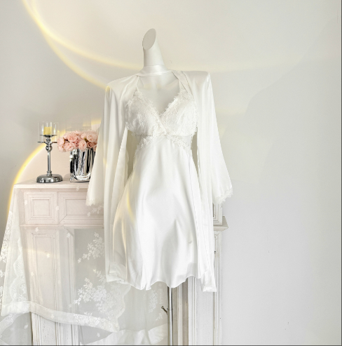 Wholesale Charmeuse Embroidered Nightgown & Robe Set 2Pcs