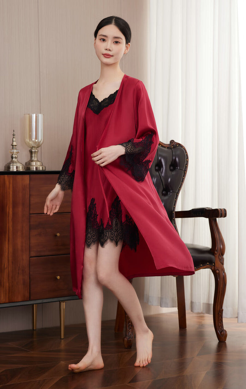 Wholesale Women's Satin Elegant Lace Nightgown Robe Set