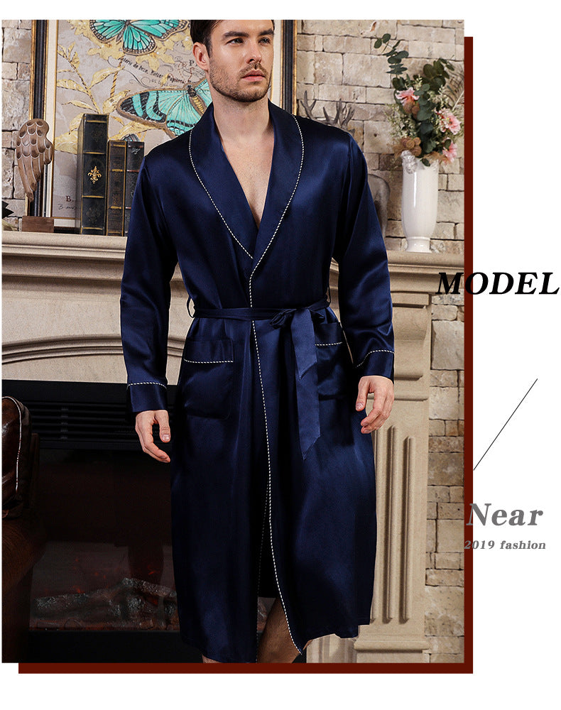 Wholesale Charmeuse Contrast Piping Belted Robe (Without Pants)