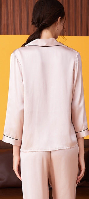 Wholesale Charmeuse Binding Trim Pajamas Set 2Pcs