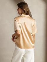 19Momme Silk Short Sleeve Notched Lapel Women's Shirt with Button Up Design