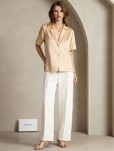 19Momme Silk Short Sleeve Notched Lapel Women's Shirt with Button Up Design
