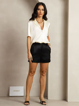 19Momme Silk Short Sleeve Notched Lapel Women's Shirt with Button Up Design