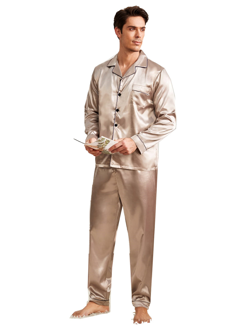 Wholesale Charmeuse Men's Lapel Pajama Set 2Pcs