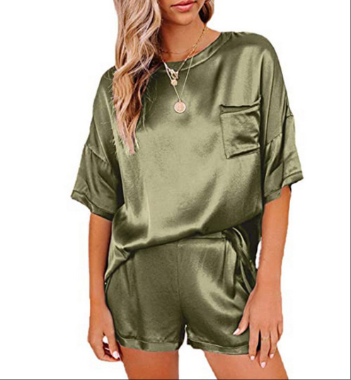 Wholesale Charmeuse Casual Womens Pajama Set 2Pcs
