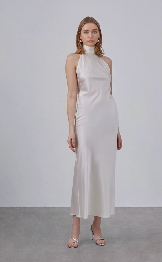 Wholesale Satin Tie Neck Maxi Dress