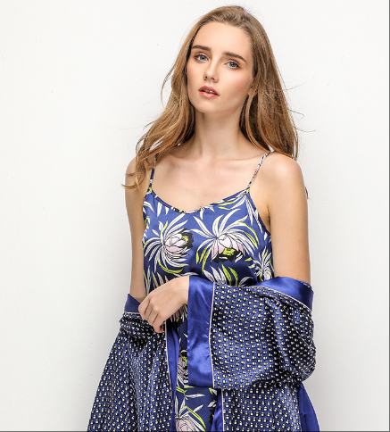 Wholesale Charmeuse Printed Pattern Casual Women's Belted Robe