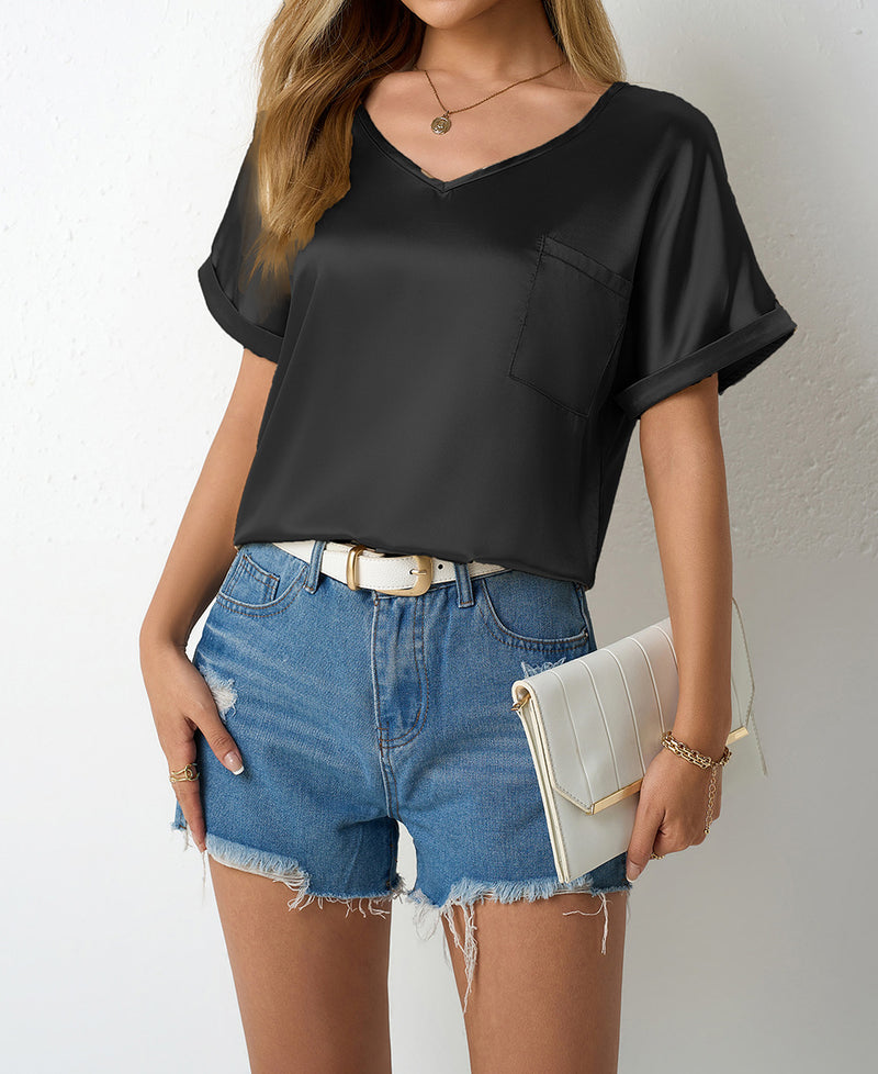 Wholesale Charmeuse Casual Half Sleeve Women's Blouse T-Shirt