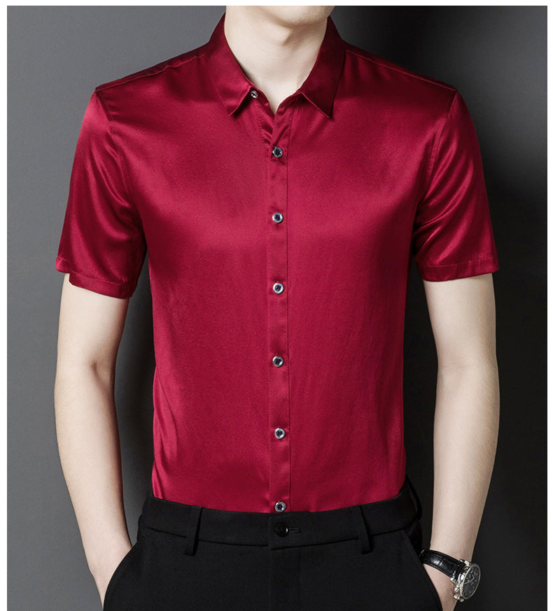 Wholesale Mens Classic Short Sleeve Satin Shirt
