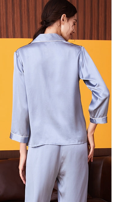 Wholesale Charmeuse Binding Trim Pajamas Set 2Pcs