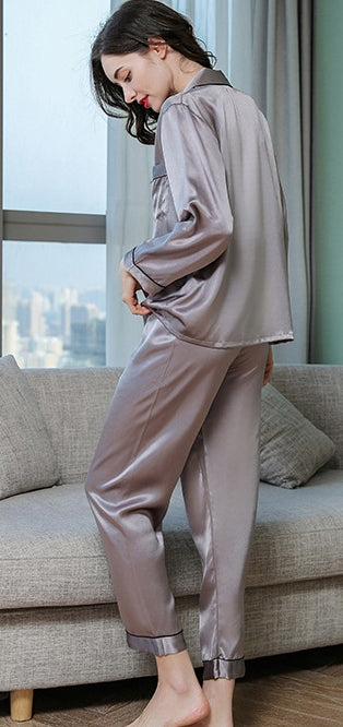Wholesale Charmeuse Binding Trim Pajamas Set 2Pcs