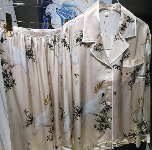 Wholesale Plant Printed Charmeuse Pajamas Set 2Pcs