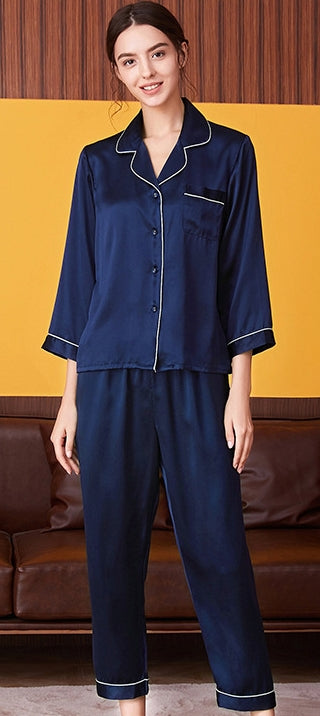 Wholesale Charmeuse Binding Trim Pajamas Set 2Pcs