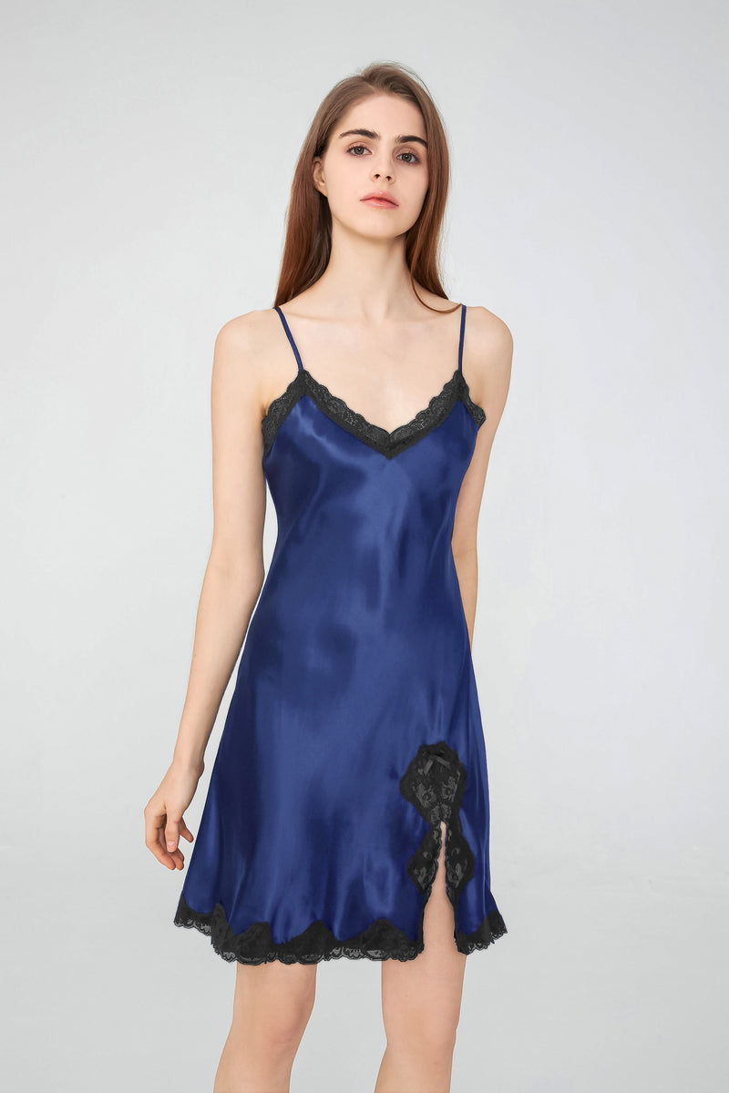 Wholesale Charmeuse Lace Trim Split Hem Chemise Nightgown