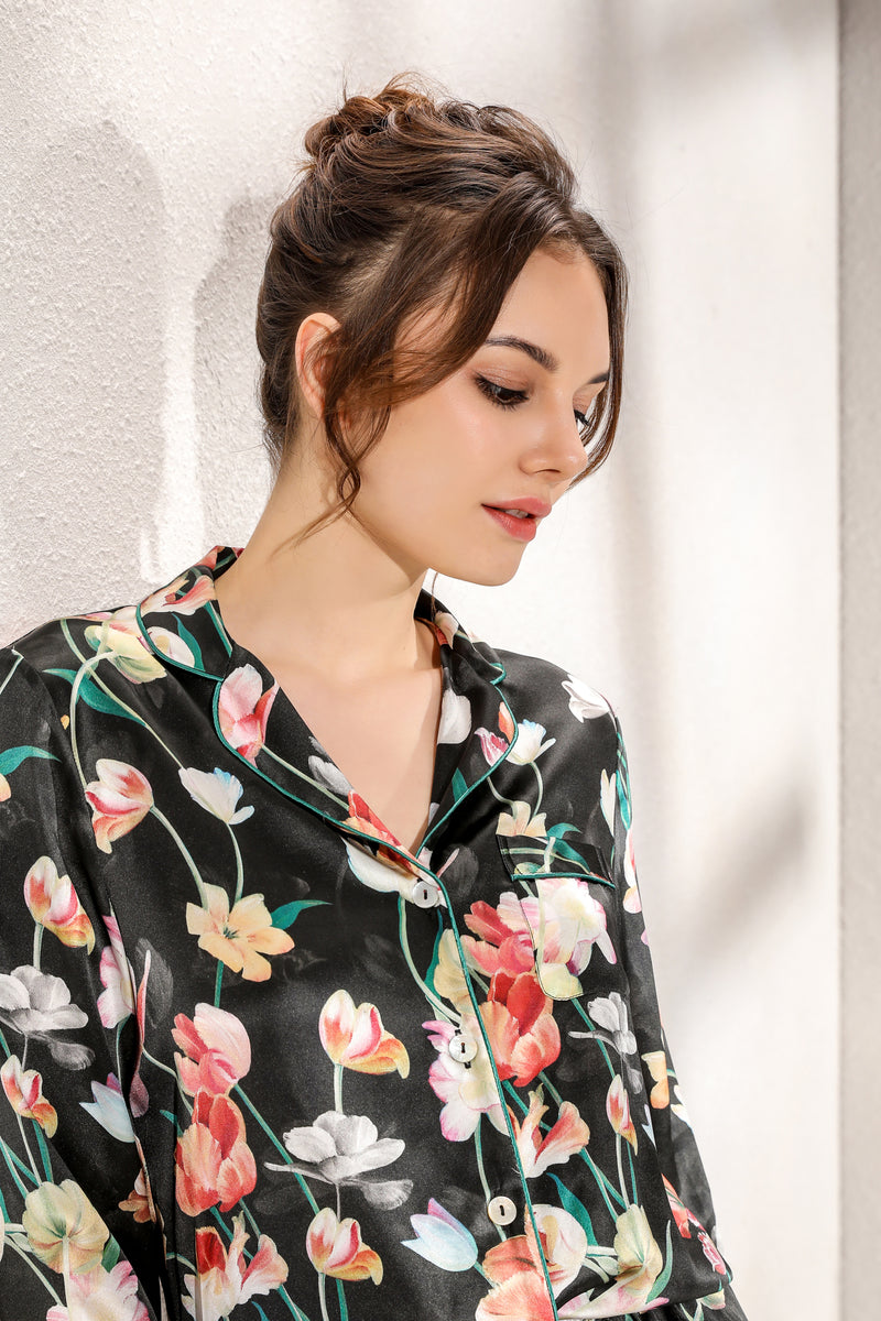 Wholesale Charmeuse Floral Pattern Womens Pajama Set