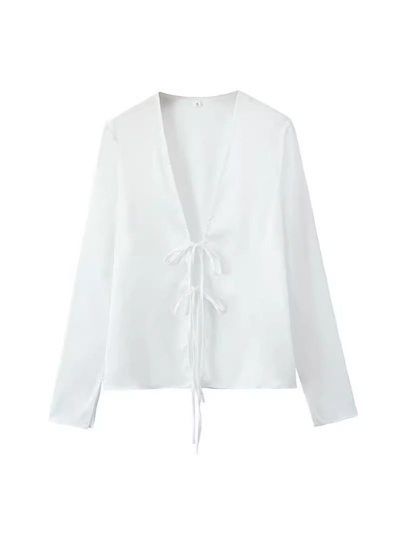 Wholesale Satin Relaxed Tie Up Cardigan