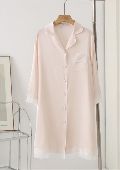 Wholesale Charmeuse Elegant Lapel Nightshirt